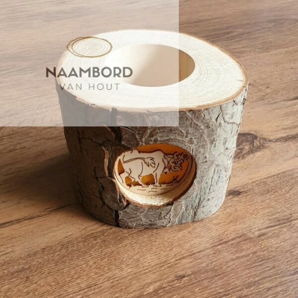 Waxinehouder boomstam met Koe - Afbeelding 3
