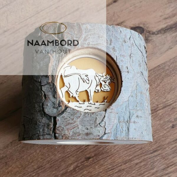 Waxinehouder boomstam met Koe - Afbeelding 2