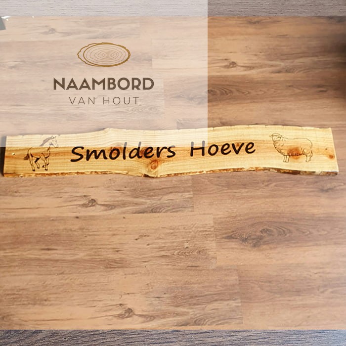 Naambord van hout recht 1.20m