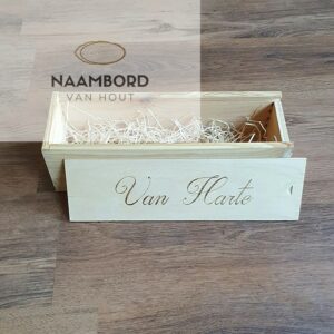 Wijnkist met gravure Van Harte