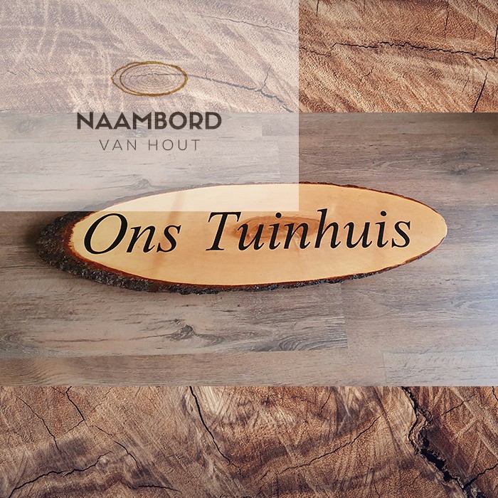 Naambord van hout ovaal met schors 55 tot 60cm - Afbeelding 3