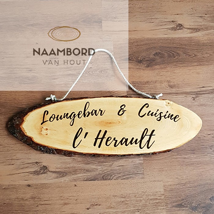 Naambord van hout ovaal met schors 55 tot 60cm - Afbeelding 12