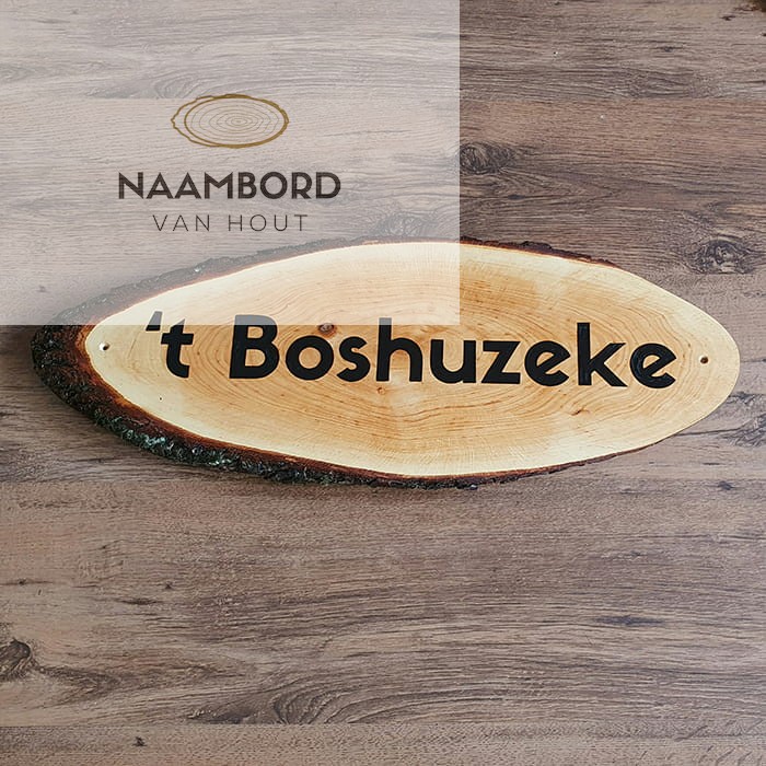 Naambord van hout ovaal met schors 55 tot 60cm - Afbeelding 6