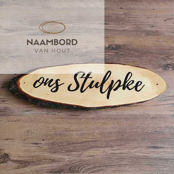 Naambord van hout ovaal met schors 55 tot 60cm - Afbeelding 5