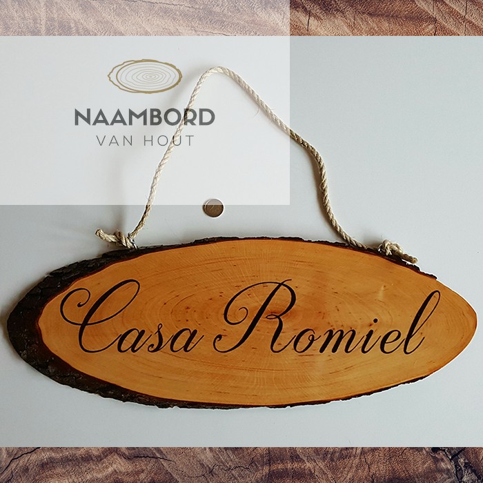 Naambord van hout ovaal met schors 55 tot 60cm - Afbeelding 20