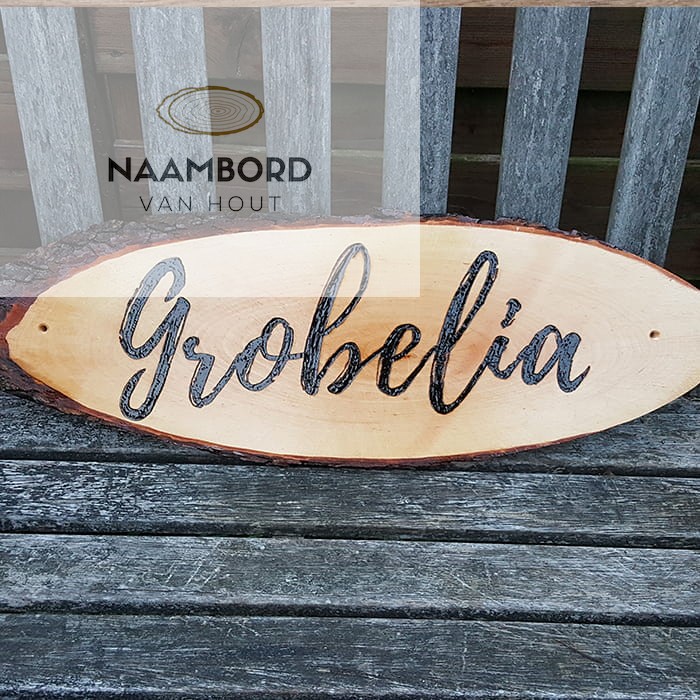 Naambord van hout ovaal met schors 55 tot 60cm - Afbeelding 13